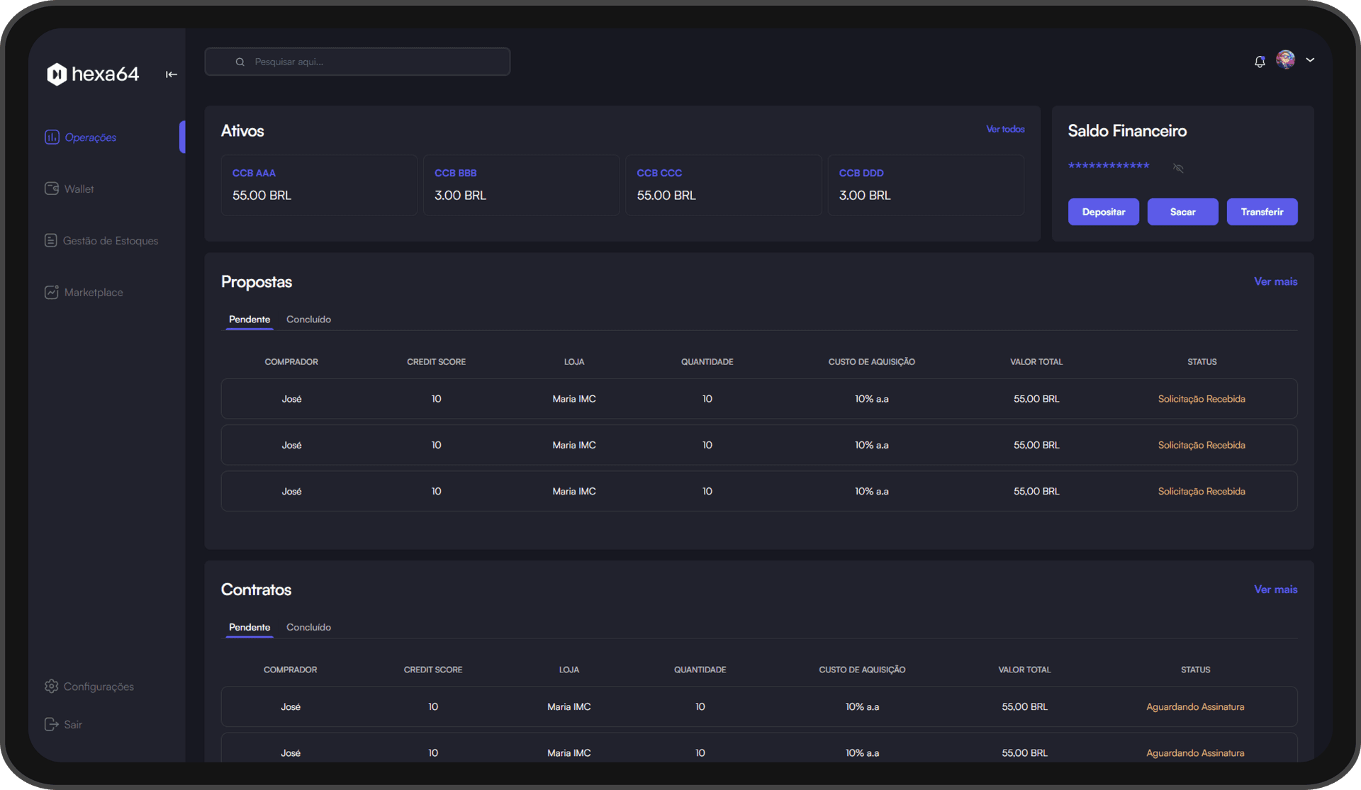 Hexa64 Platform Dashboard